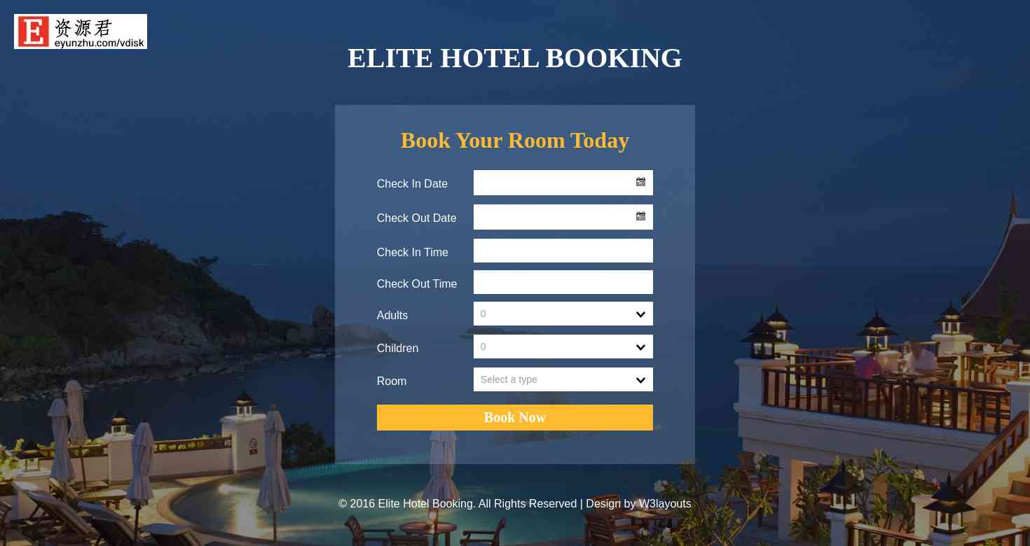 酒店背景预订响应式网页模板 Bootstrap3