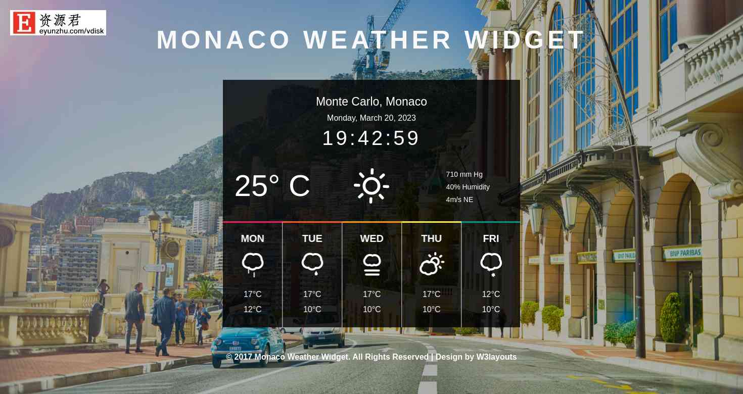 摩纳哥天气预报组件响应式网页模板