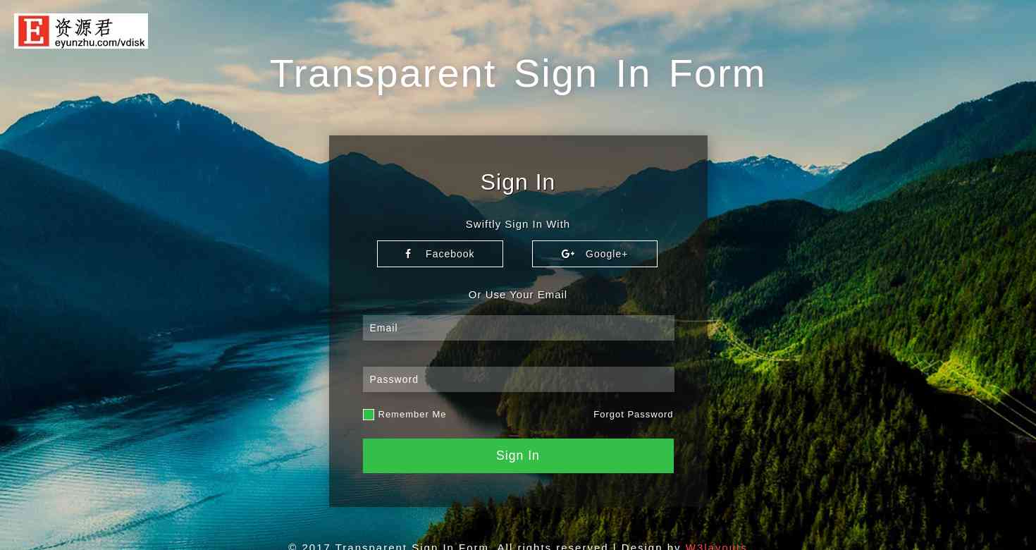 青山绿水透明登录框响应式网页模板