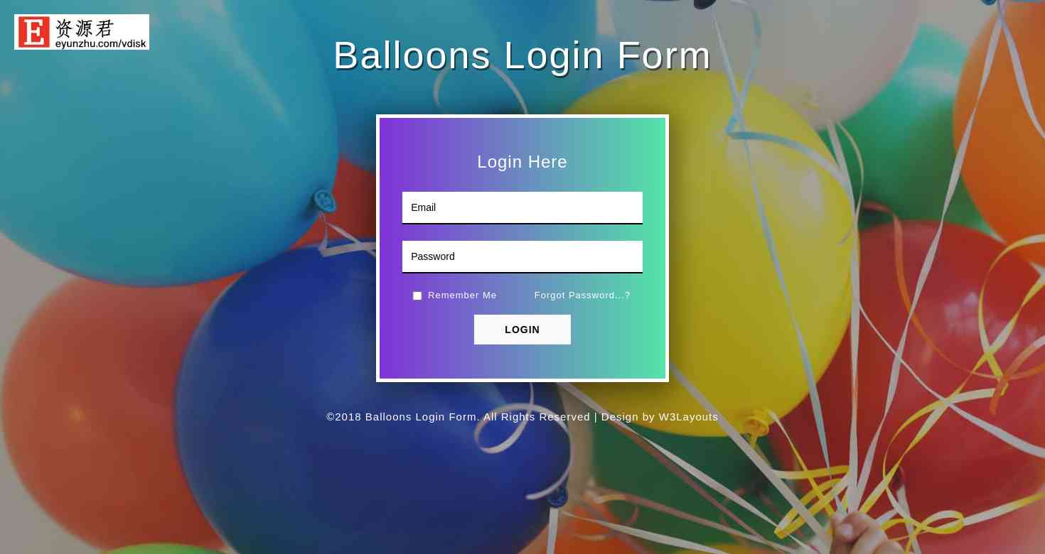 彩色气球登录框响应式网页模板