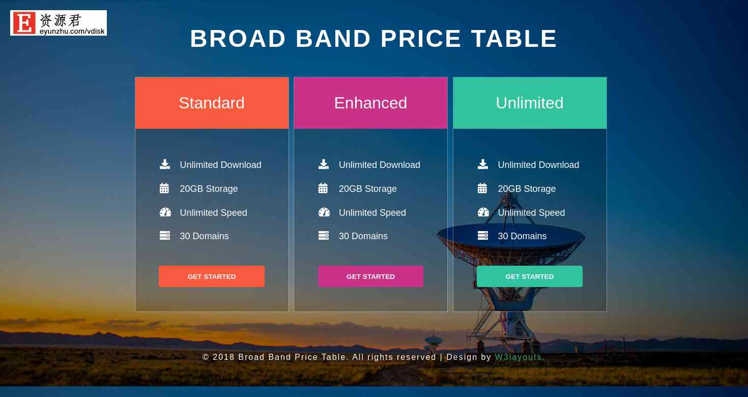 宽带定价表网页模板