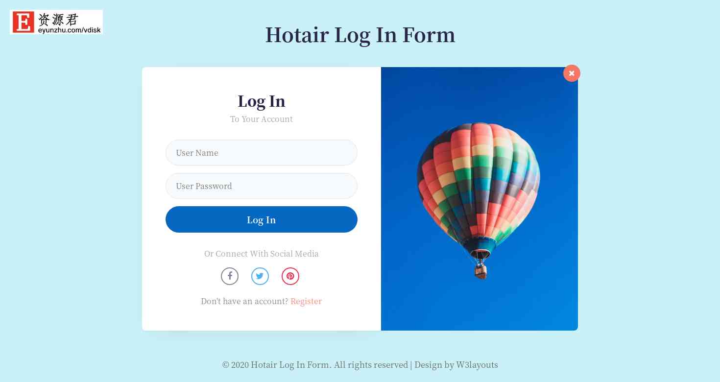 热气球登录框响应式网页模板