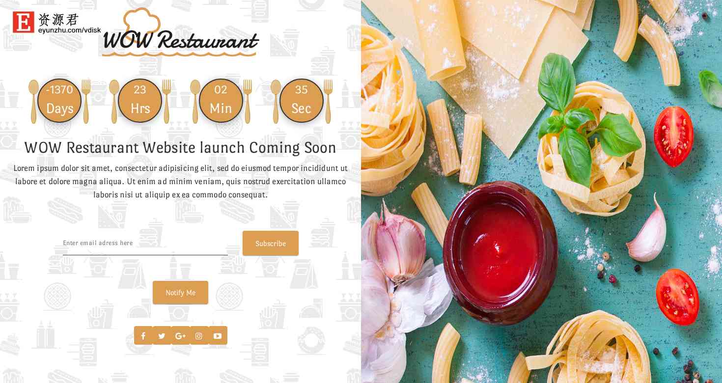 餐厅倒计时订阅响应式网页模板 Bootstrap4