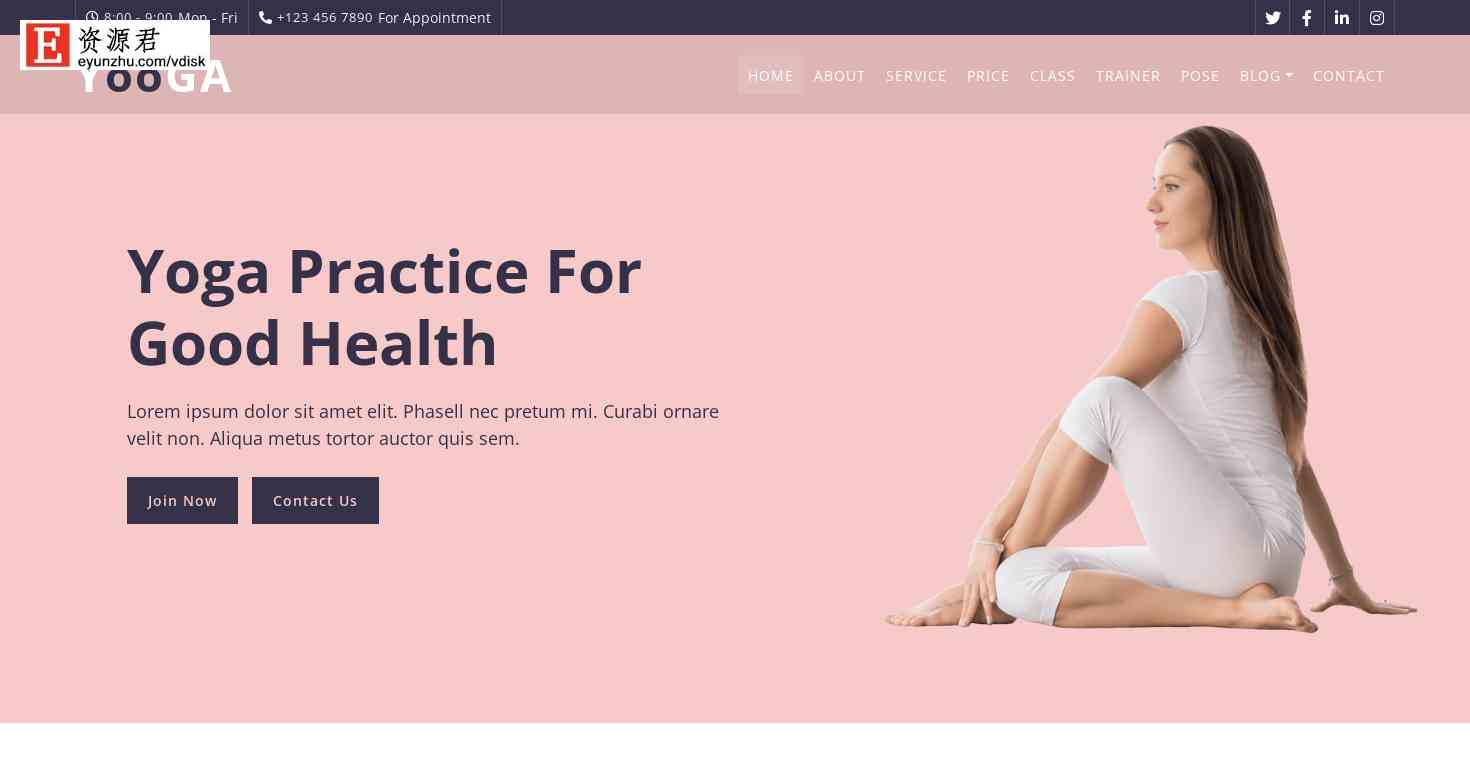 瑜伽训练机构网页模板 Bootstrap4